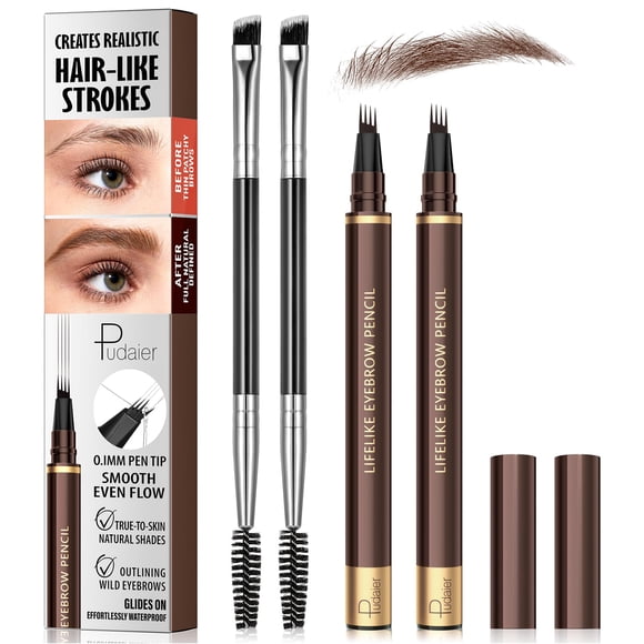 Lápiz para cejas Espoce, pack de 2, 4 puntas, resistente al agua, vegano, marrón oscuro