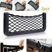 2 Pack Universal Car Seat Side Storage Nets Resilient Pocket Organizer Adhesive Box auto Accessories Pouch GPS Phone Holder Back Storage Net Bag Phone Holder Pocket Organizer Black