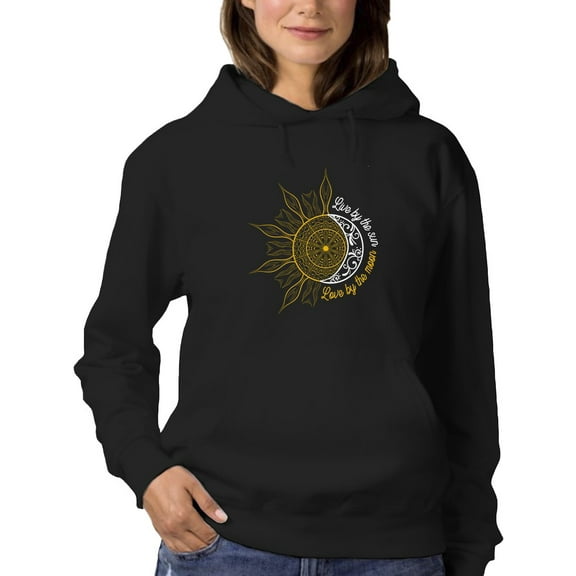 Smartprints Womens Graphic Hoodie Black - Live By The Sun Love By The Moon Cotton Blend Classic Fit
