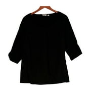 Liz Claiborne York Size M 3/4 Sleeve Embellished Neck Tunic Black Top A212514