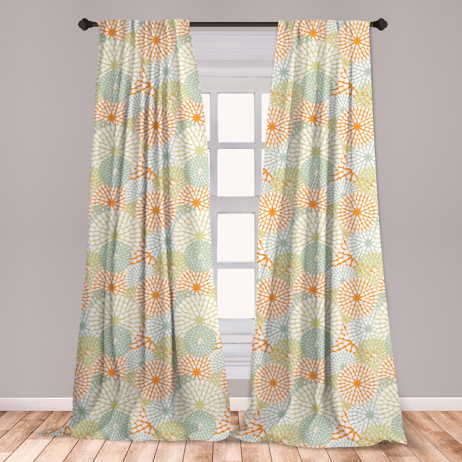 Pastel Curtains 2 Panels Set, Abstract Hydrangea Flowers Pattern Retro Style Botany Ornament