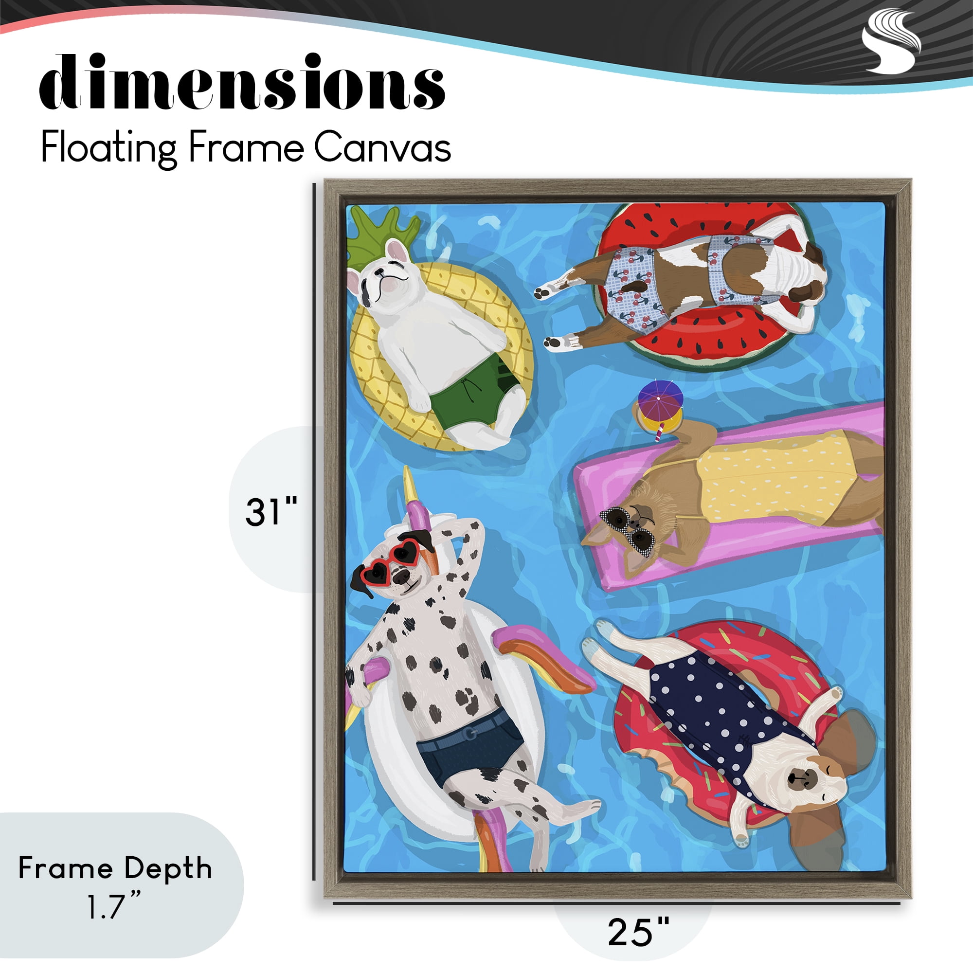 Stupell Industries Summer Sunbathing Dogs Brown Framed Floater Canvas Wall Art, design by Hanna Melin