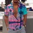 thumbnail image 4 of Camisa hawaiana con estampado de cocotero para hombre, camisas hawaianas con estampado 3D de atardecer colorido, blusas de verano de gran tamaño con solapa, mangas cortas, 4 of 4
