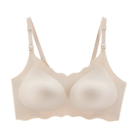 Zshosam Women Solid Color No Size Breastfeeding Bra Thin Push up No Underwire No Nursing Bra(Beige One Size)
