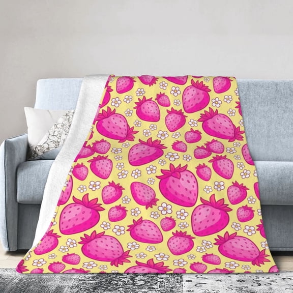 Strawberry Blanket, Sweet Fruit Pattern Warm Flannel Throw, Cozy Winter Couch Sofa Blanket 50x40