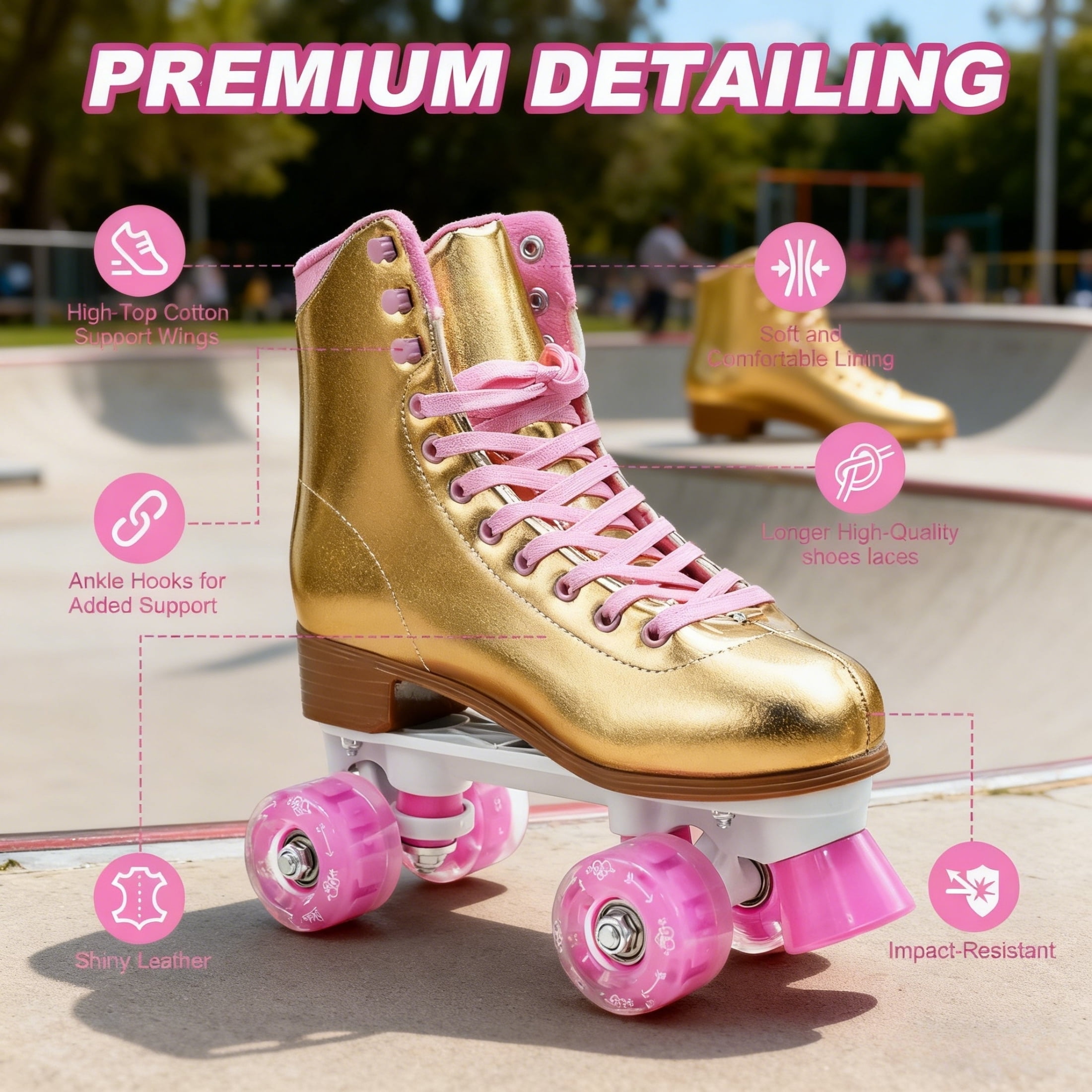 JZY High-Top Quad Roller Skates for Women & Teens,Light-Up Wheels & PU Leather Design for Indoor & Outdoor Use