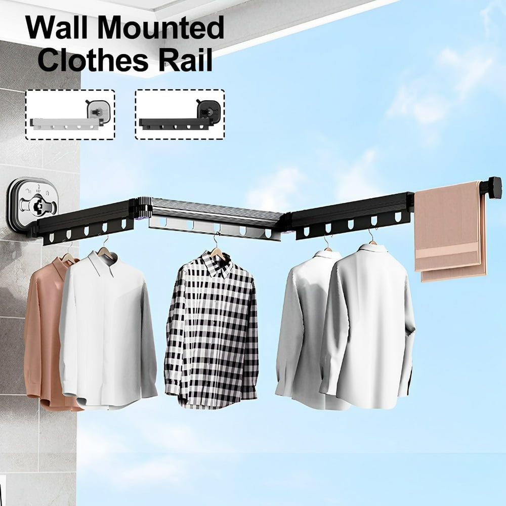 HAOAN 3 Fold Retractable Clothes Drying Rack with Suction Cup Clothes Laundry Hanger with Extension Pole Wall Laundry Drying Rack Walmart