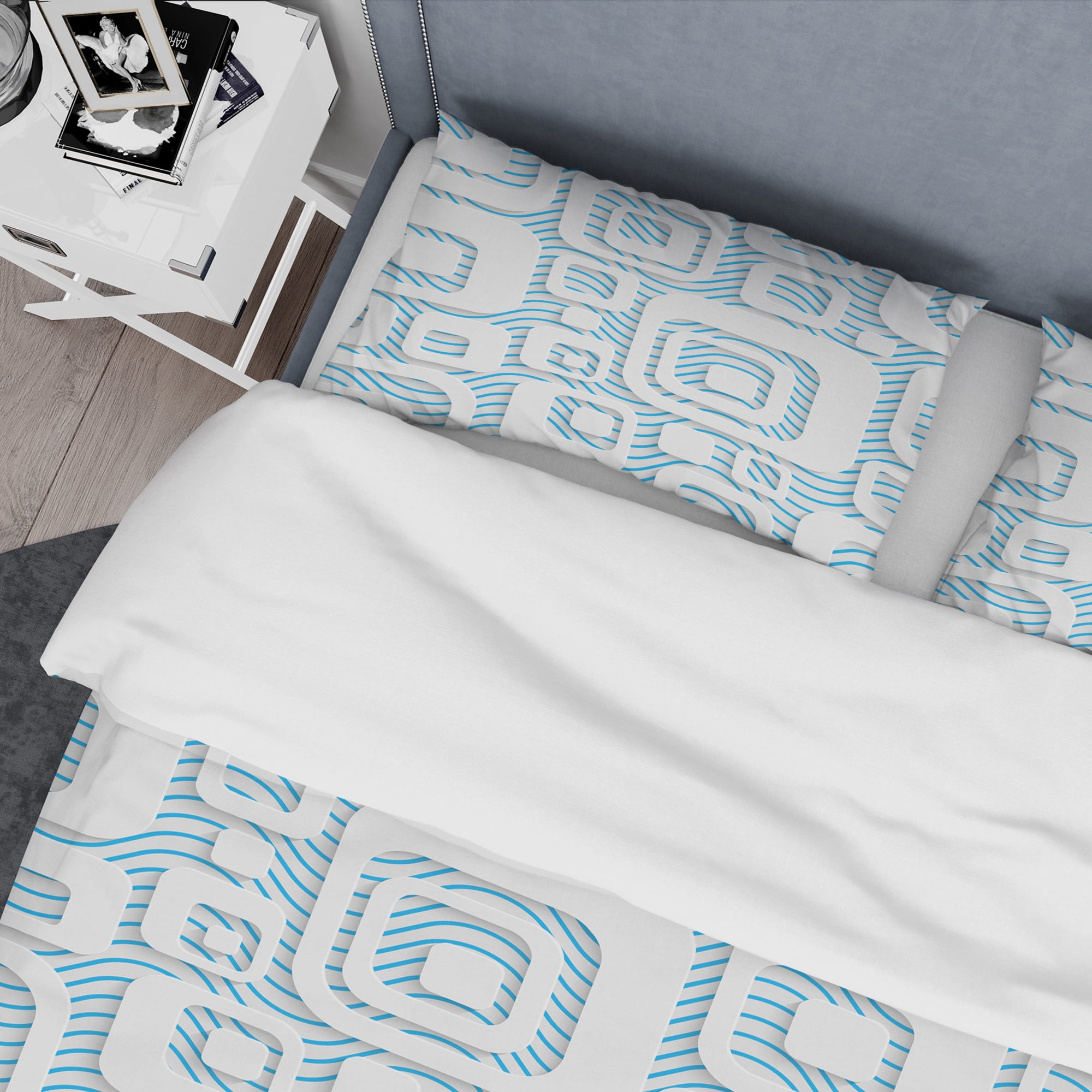 Designart '3D White And Blue Pattern I' Mid-Century Modern Duvet Cover Set