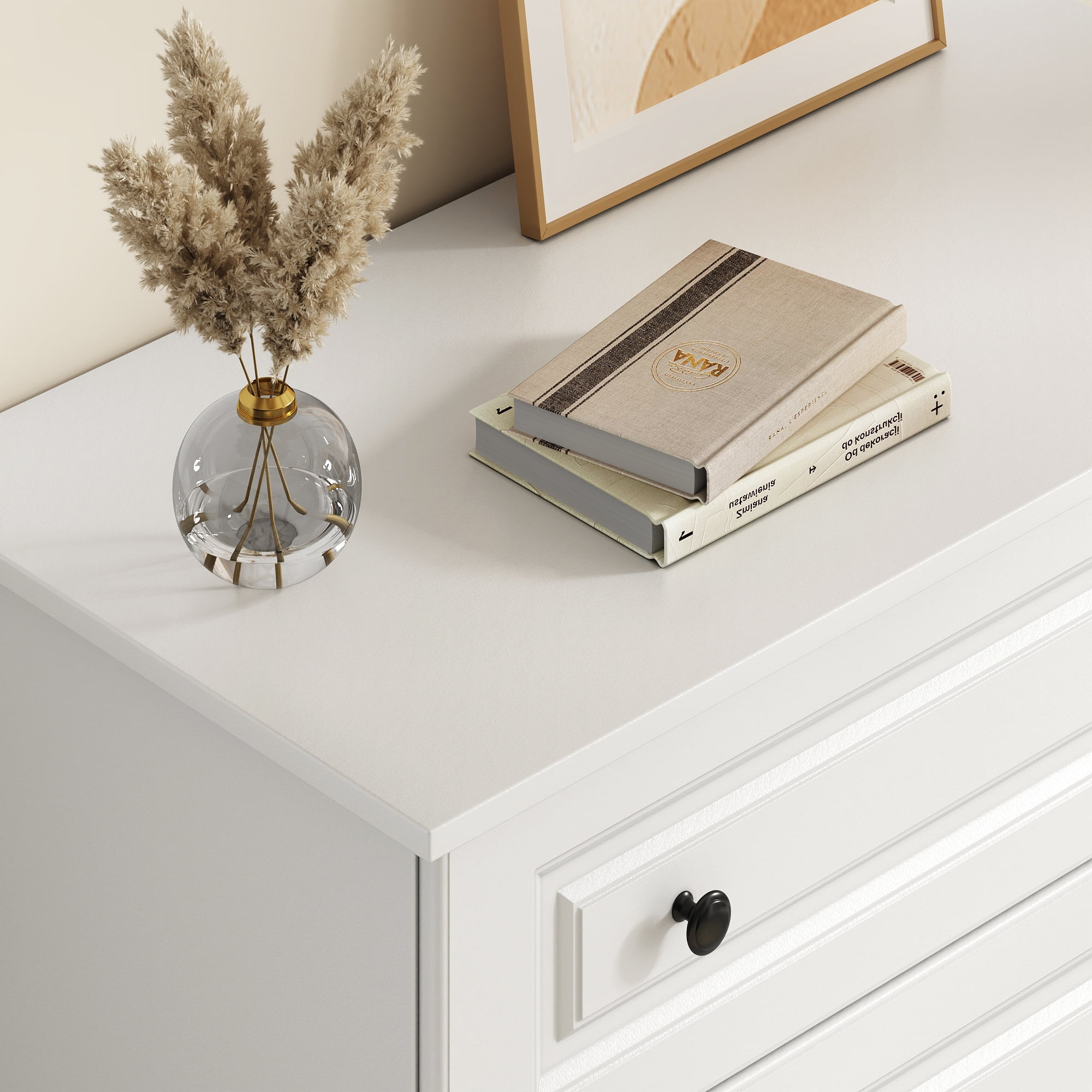 4 Drawer White Dresser for Bedroom, 35 Inch Tall Storage Chest with Large Drawers, Modern Space Saving Furniture for Hallway, Entryway (White)