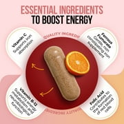 Iron Booster - Dietary Supplement for Women with Vitamin C, B12 & Folic Acid - Boost Red Blood Cell Production- Best Iron Supplements for Anemia - Raw Iron Vitamins 60 Capsules