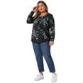 thumbnail image 3 of DARING DIVA  Women's Plus Floral Square Neck Blouse 1X Black, 3 of 7