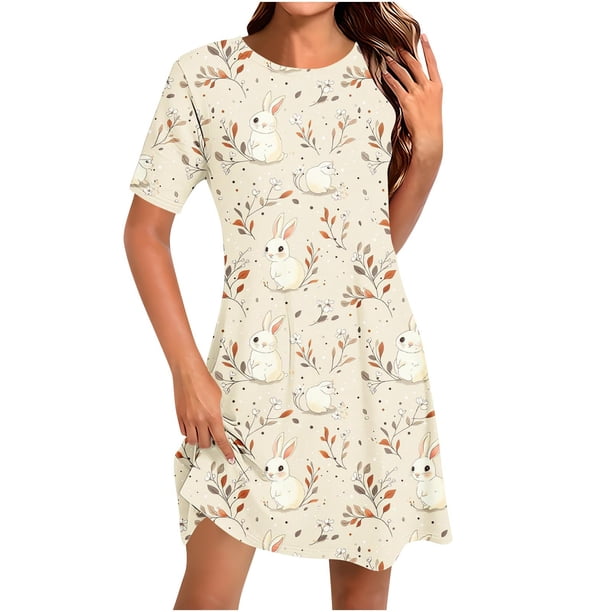 Vestido Corto para las Mujeres Cuello Redondo Manga Corta Impresa Suéter, Moda Casual Estilo Línea