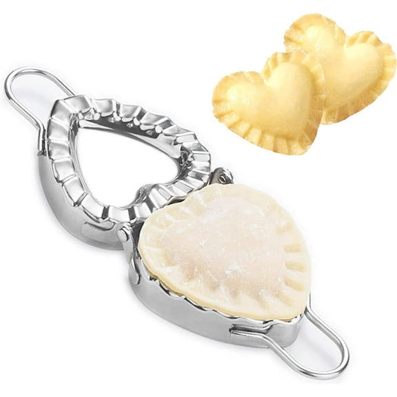 ABPETE Heart Shaped Ravioli Mold Pierogi Dumpling Maker, Stainless Steel Goya Empanada Press Mold, Ravioli Mould Crimper, Wraper Dough Cutter - for Small Pie Ravioli Chinese Dumpling Pastry, Silver