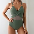 thumbnail image 2 of Dezsed Women's One Piece Swimsuits V Neck High Waist Tummy Control Bathing Suit Sexy Hollow Monokini Swimwear Army Green S, 2 of 5