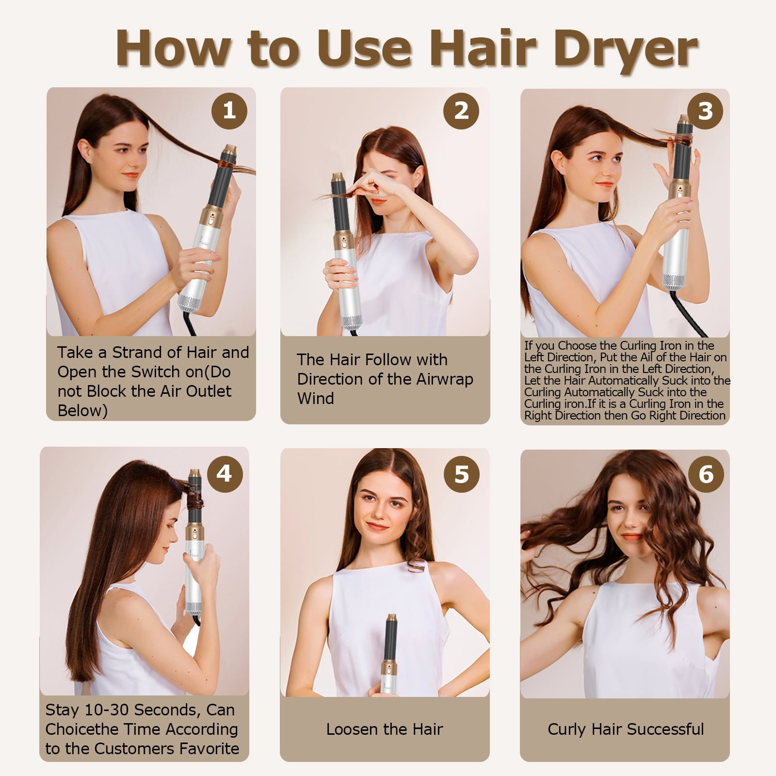 Kisportee Hair Dryer Brush 5 in 1, Negative Ion Blow Dryer Brush Set Upgrade Hot Air Brush Air Styler Curling Wrap Air Curler, Curling Iron Hair Styling Tools for Straight/Curl/Drying/Smoothing
