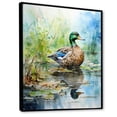thumbnail image 2 of Designart "Reflections Duck Pond Serenity I" Animals Framed Wall Art - Traditional Blue Duck Hallway Framed Wall Art Decor, 2 of 6