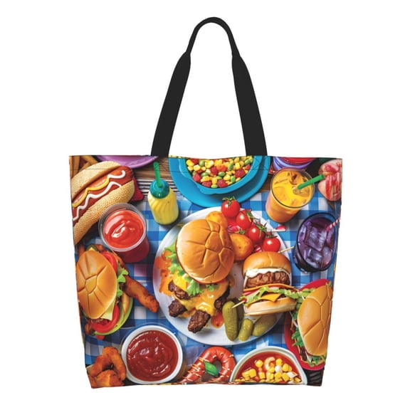 Naloa Vibrant Picnic Food Spread Tote Bag for Women Large Capacity Shoulder Bag for College Work Travel Shopping