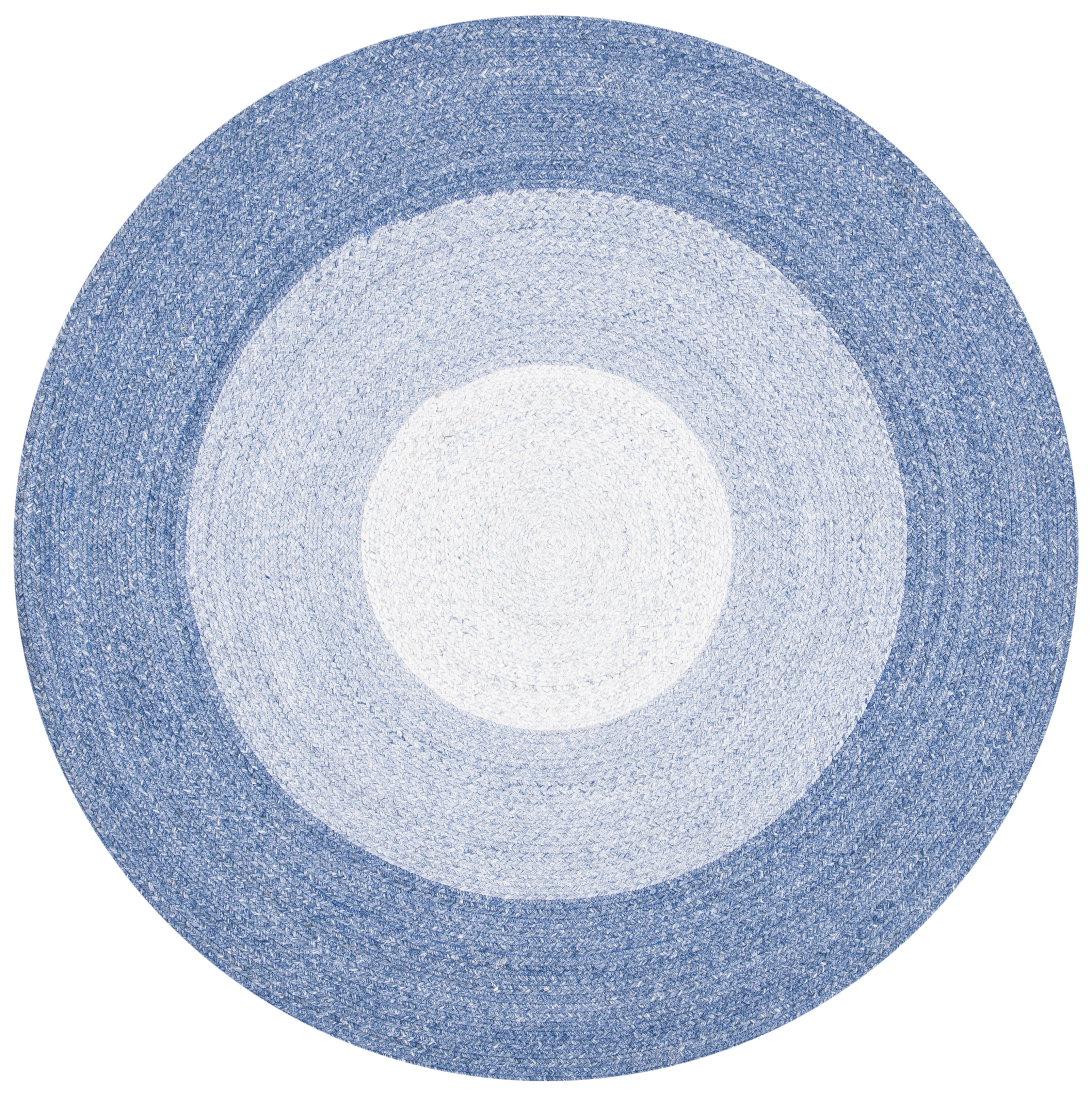 SAFAVIEH Braided Osmond Geometric Polyester Reversible Area Rug, Blue/Ivory, 5' x 5' Round