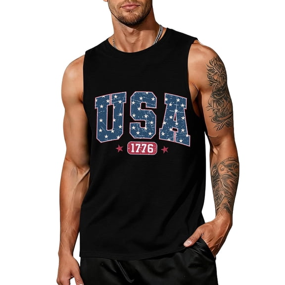4th of July Shirts Men Patriotic Sleeveless Crew Neck Tees Independence Day 250th Anniversary Vintage T-Shirts, XL