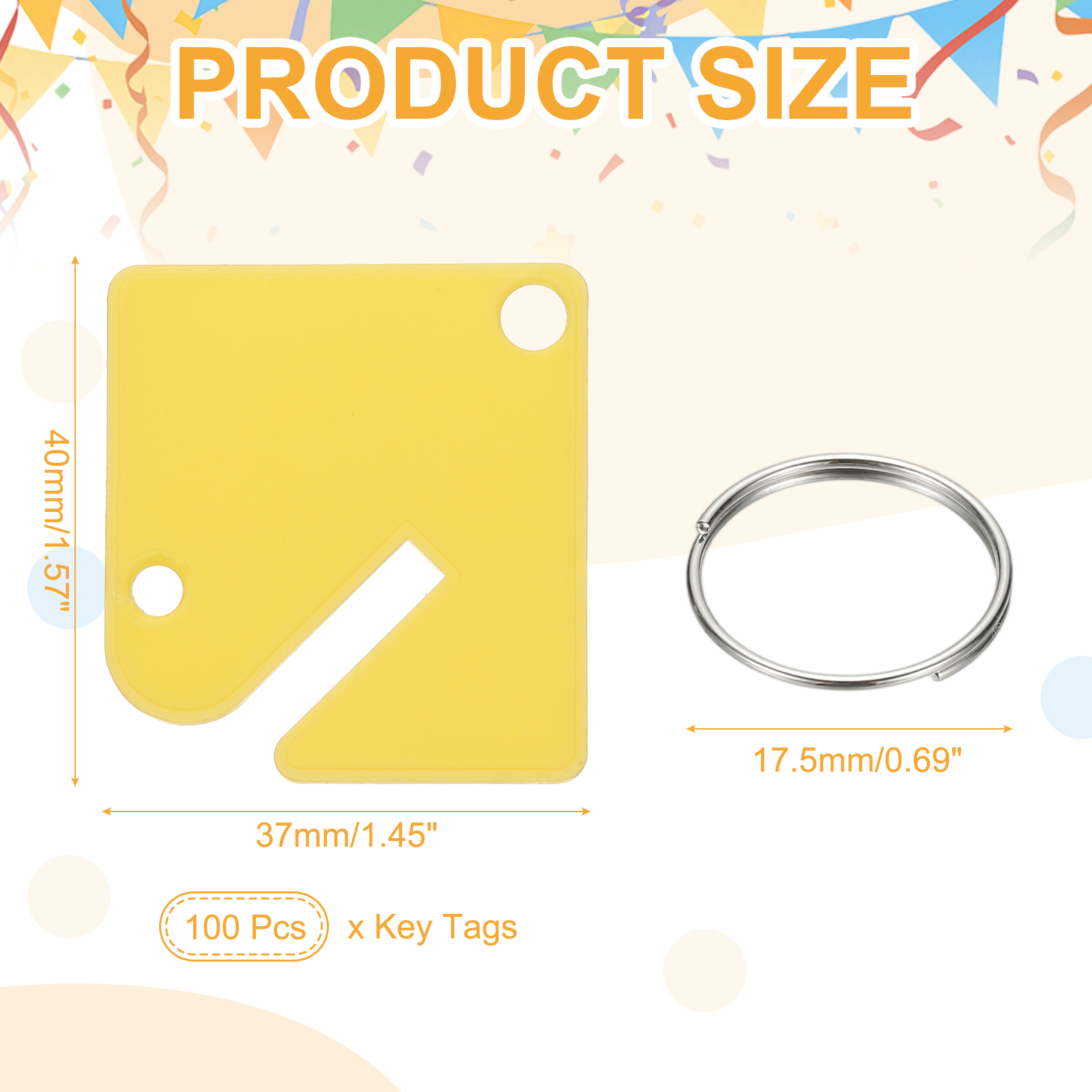Uxcell 100 Pcs Key Tags, 1.5" Plastic Hanging Tag Slotted Key Tags Square Blank Writeable Durable with Metal Ring for Cabinet Boxes Lockers Identifiers Home Garage, Yellow