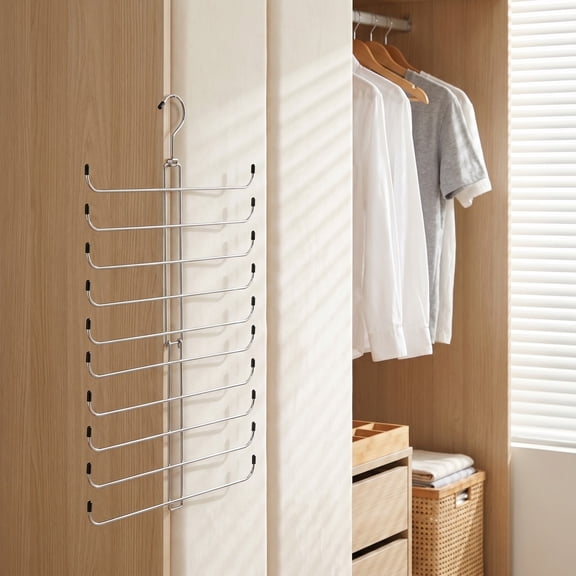 MMJ Pants Hanger Foldable Stainless Steel Multi Layer Trouser Rack Space Saving Wardrobe 23.23x12.99in