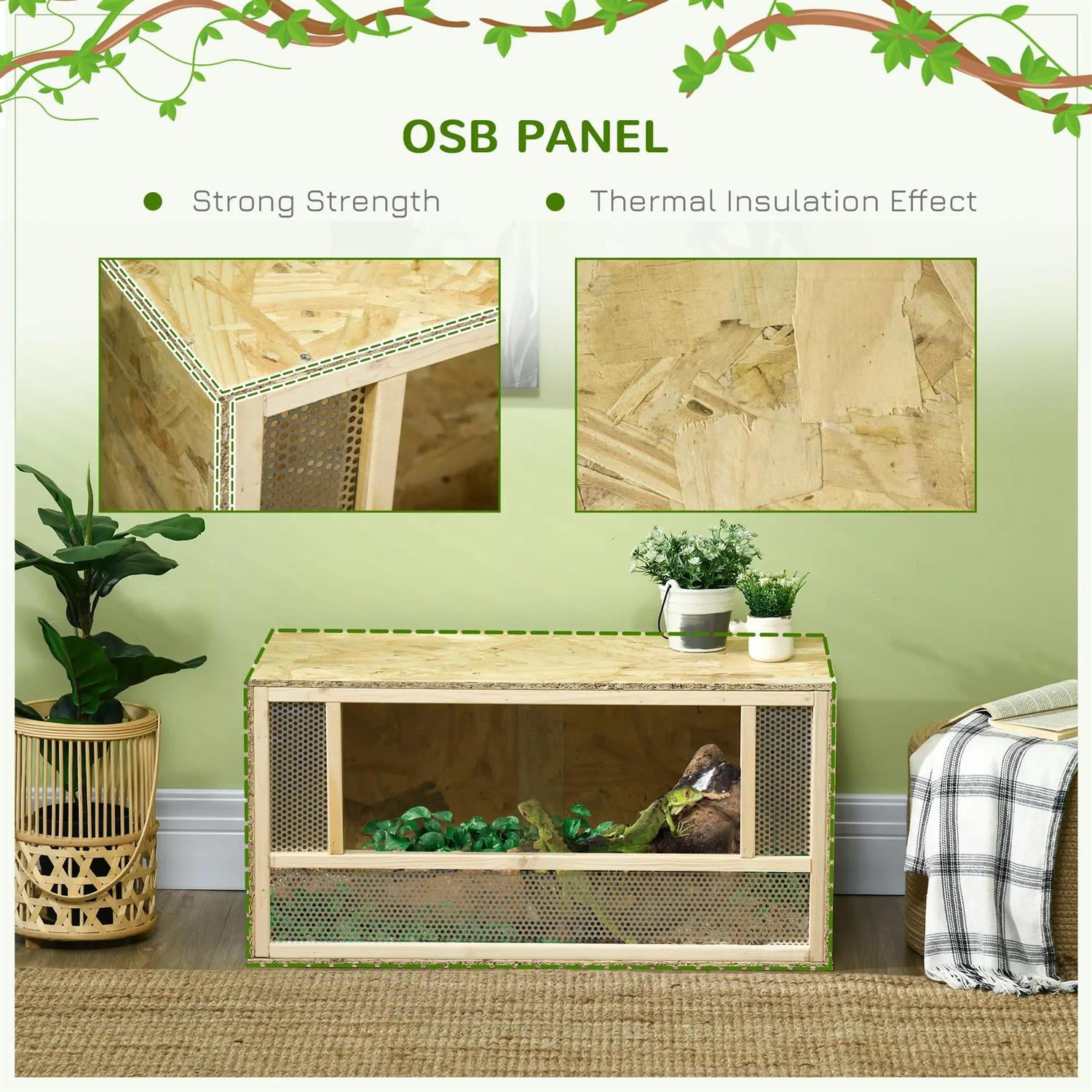 Pefilos 31" Wooden Tortoise House, Large Reptile Terrarium Cage with Sliding Door, Indoor Turtle Habitat Enclosure for Chameleon, Lizard, Snake, Frog, Beige
