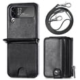 thumbnail image 3 of Nalacover for Samsung Galaxy Z Flip4 Crossbody Wallet Case with Detachable Card Slots Shoulder Strap, Zipper Pocket Premium PU Leather Shockproof Flip Cover with Kickstand Lanyard Case, Black, 3 of 11