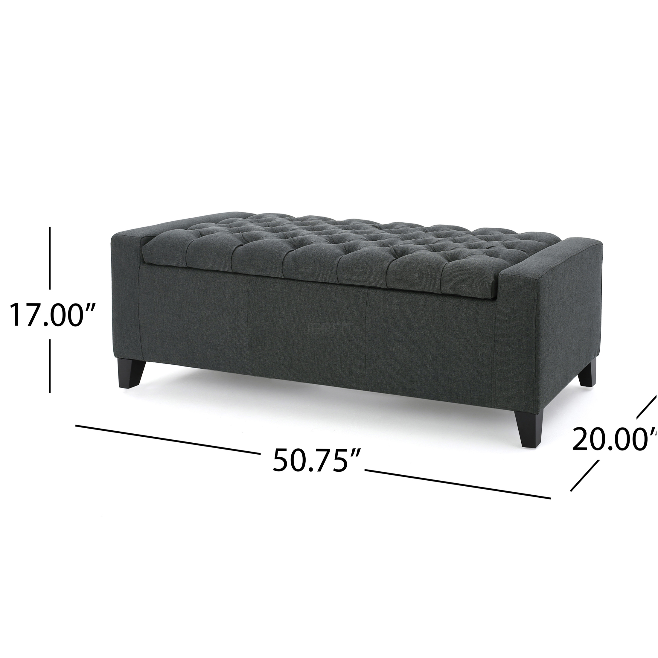 JERFIT Dark Gray Fabric Storage Ottoman Bench with Tufted Top, Multi-Functional Footrest Seat and Hidden Storage Chest for Living Room, Bedroom