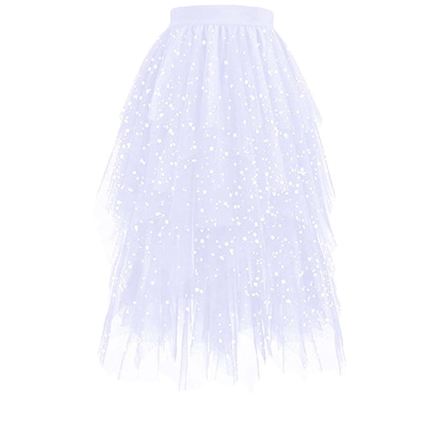 Faldas Largas para las Mujeres de Verano Estrella en Capas Torta Irregular Mitad de Longitud Malla Lentejuelas Falda, Fondo de la Primavera Casual