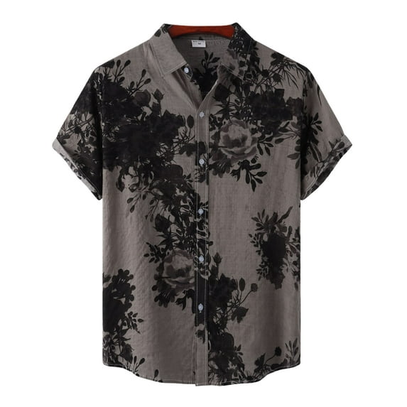 Frontwalk Men Tops Button Down Summer Shirts Short Sleeve Blouse Mens Casual Tee Lapel Neck T-shirt Khaki XL
