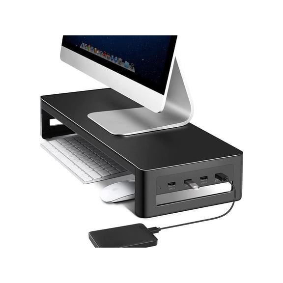 Monitor Stand Riser Metal Computer Stand with USB 3.0 Hub Support Data Transfer and Charging Monitor Shelf Printer Stand Desk Organizer for TV / Laptop / Computer / Up to 27 inches and 66 pounds