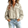 thumbnail image 2 of NTACZA Blouson 2026 Fashion Tops for Women Pleated Back Striped Button Down Collared Long Sleeve Work Relaxed Fit Shirts M, 2 of 9