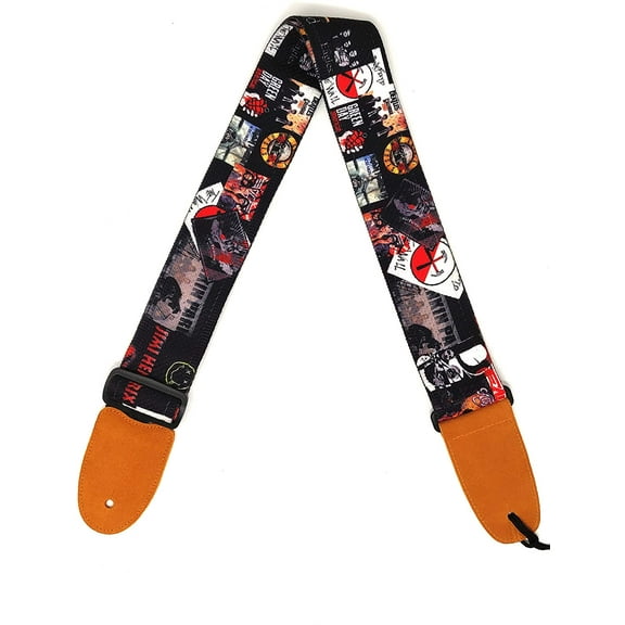 Rock Bands Cotton 2.3 Inches Wide Guitar Strap | 100% Cotton with genuine leather