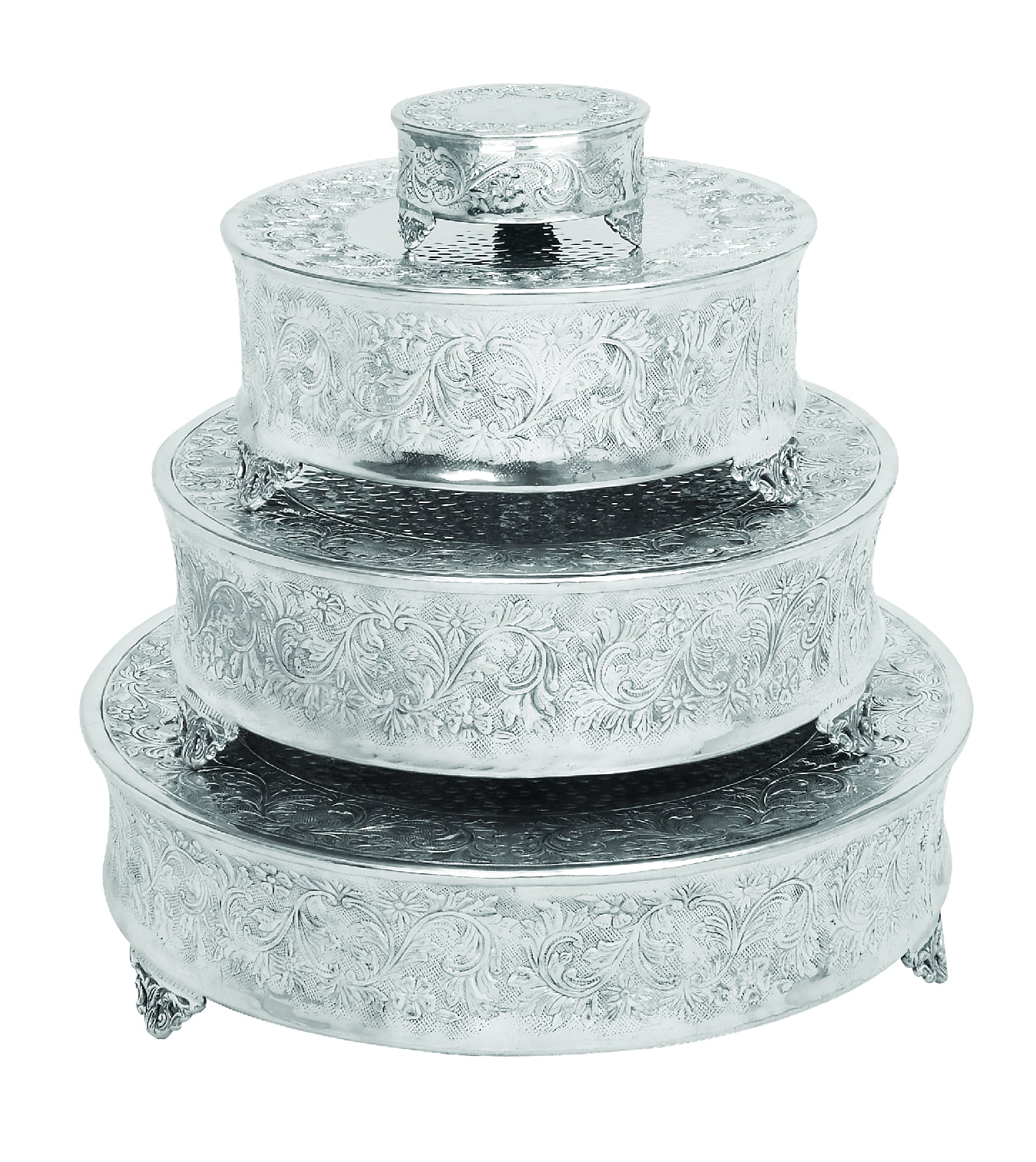 Decmode Traditional 22, 18, 14, and 6 Inch Silver Metal Cake Stands