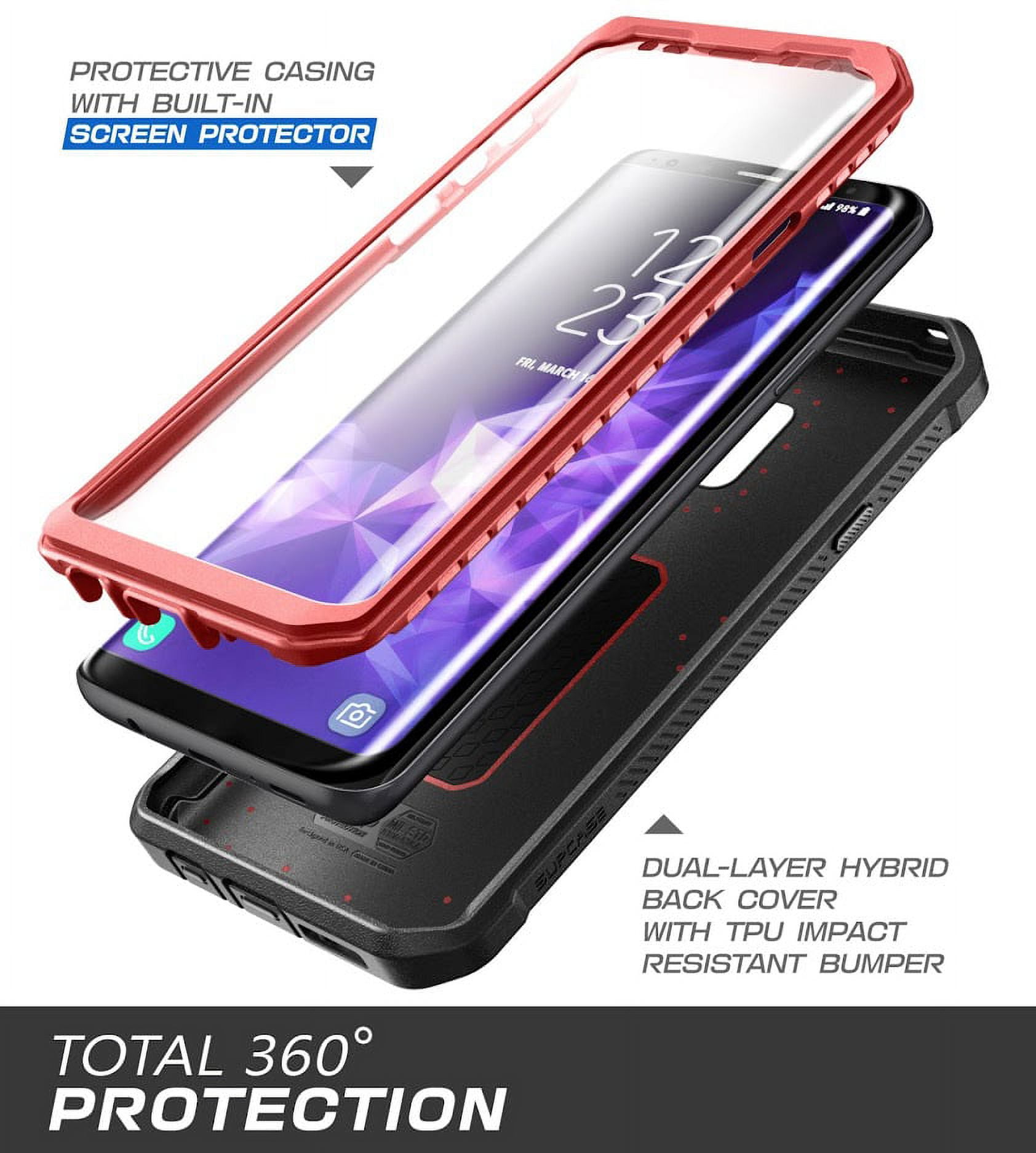 SUPCASE Unicorn Beetle Pro Series Case Designed for Samsung Galaxy S9+ Plus, with Built-in Screen Protector Full-Body Rugged Holster Case for Galaxy S9+ Plus (2018 Release) (MetallicRed)