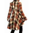 thumbnail image 2 of Women Plaid Flowy Ruffle Hem Shacket Jacket Button Lapel Long Sleeve Cardigan Coat Babydoll Shirt Top Orange XL, 2 of 7