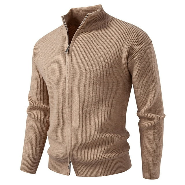 JMYHOAM Cardigan pour Hommes Manches Longues Mode Couleur Unie Col Montant Double Fermeture Éclair M-TTTG
