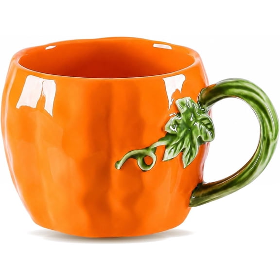 Pumpkin Ceramic Cup, Ceramic Fall Mug with Handle, Cute Orange Tea Mug for Hot & Cold Drinks, 3D Pumpkin Cup for Autumn Halloween Thanksgiving Decor, Gift Ideas for Coffee Lovers (Wide Mouth)