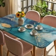 thumbnail image 3 of Teal Blue Marble Table Cloths for 6 Foot Rectangle Tables, Modern Abstract Texture Art Ombre Patio Waterproof Elastic Fitted Tablecloths, Washable Rectangular Table Cover for Camping, 3 of 8