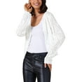 thumbnail image 4 of INSPIRE CHIC Women's Long Sleeve Button Down Knit Sweater Hollow Out V Neck Cropped Cardigans S White, 4 of 6