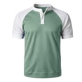 thumbnail image 4 of Umfun Men Short Sleeve Raglan Waffle Henley Shirt Color Block Two Tone with Three Button Placket Soft Breathable for Casual Daily Streetwear, 4 of 8