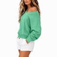 thumbnail image 6 of Mutghys Off the Shoulder Sweatshirt for Women V Neck Solid Color Long Sleeve Pullover Sweater Home Daily Shopping Loose Comfy Fall Sweatshirts S-2XL, 6 of 8