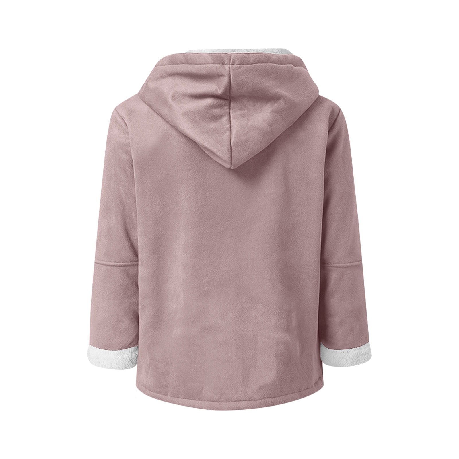 VINUSLI Sherpa Fleece Jacket Women Winter Horn Button Faux Suede Hoodie Long Sleeve Outerwear Parka Pea Coats​ Pink,XXXXL