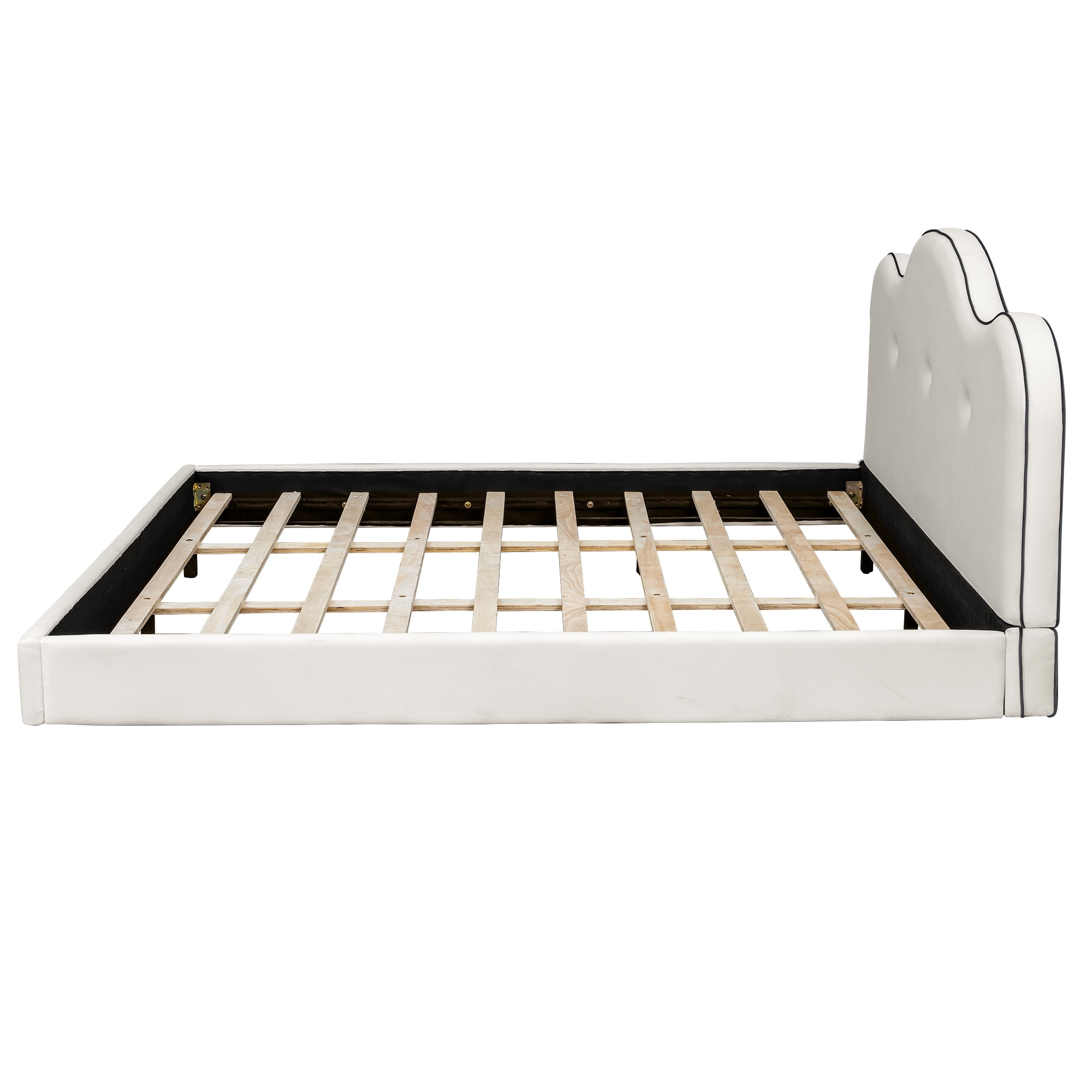 Euroco Upholstery King Size Platform Bed, Beige