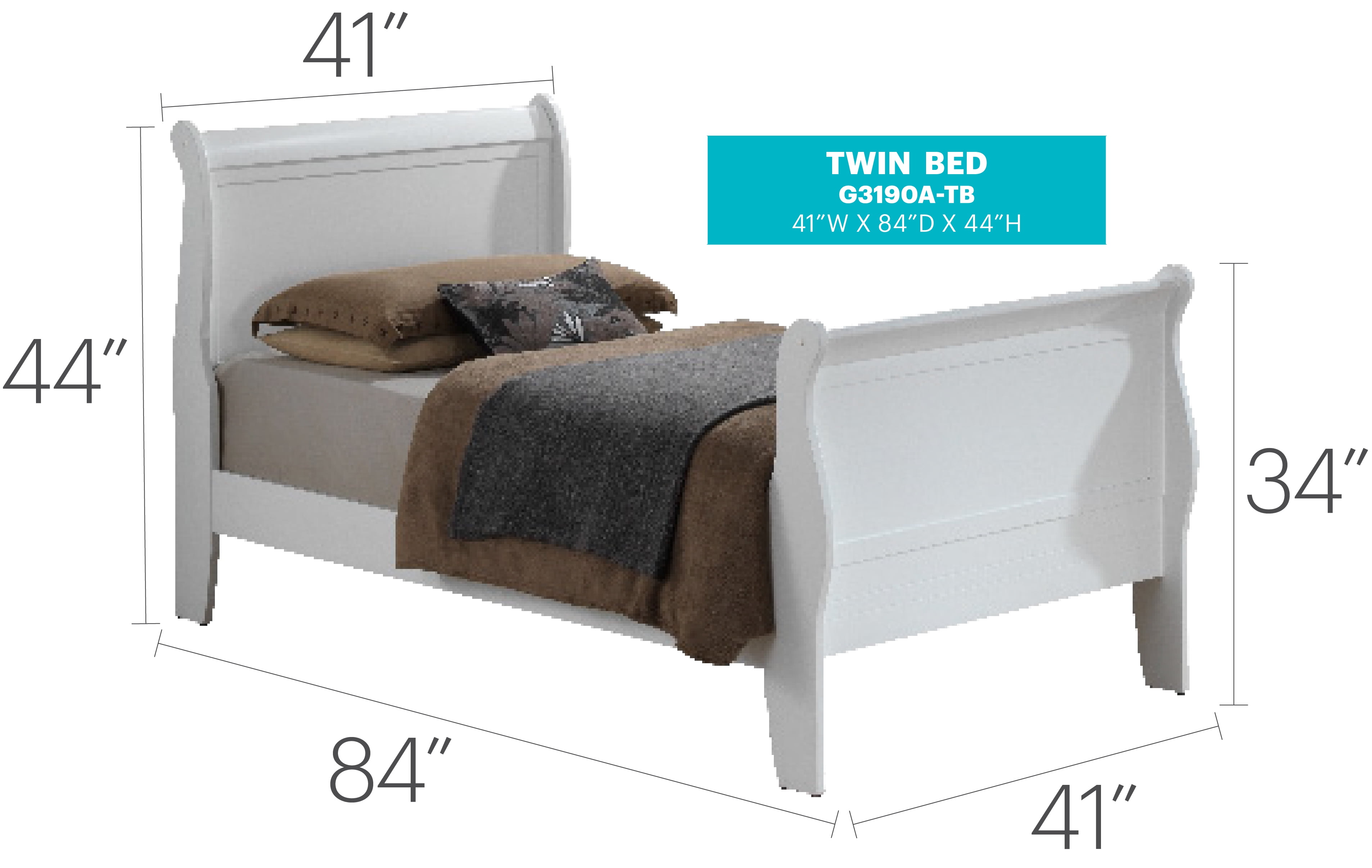 Glory Furniture Louis Phillipe G3190A-TB White Twin Bed
