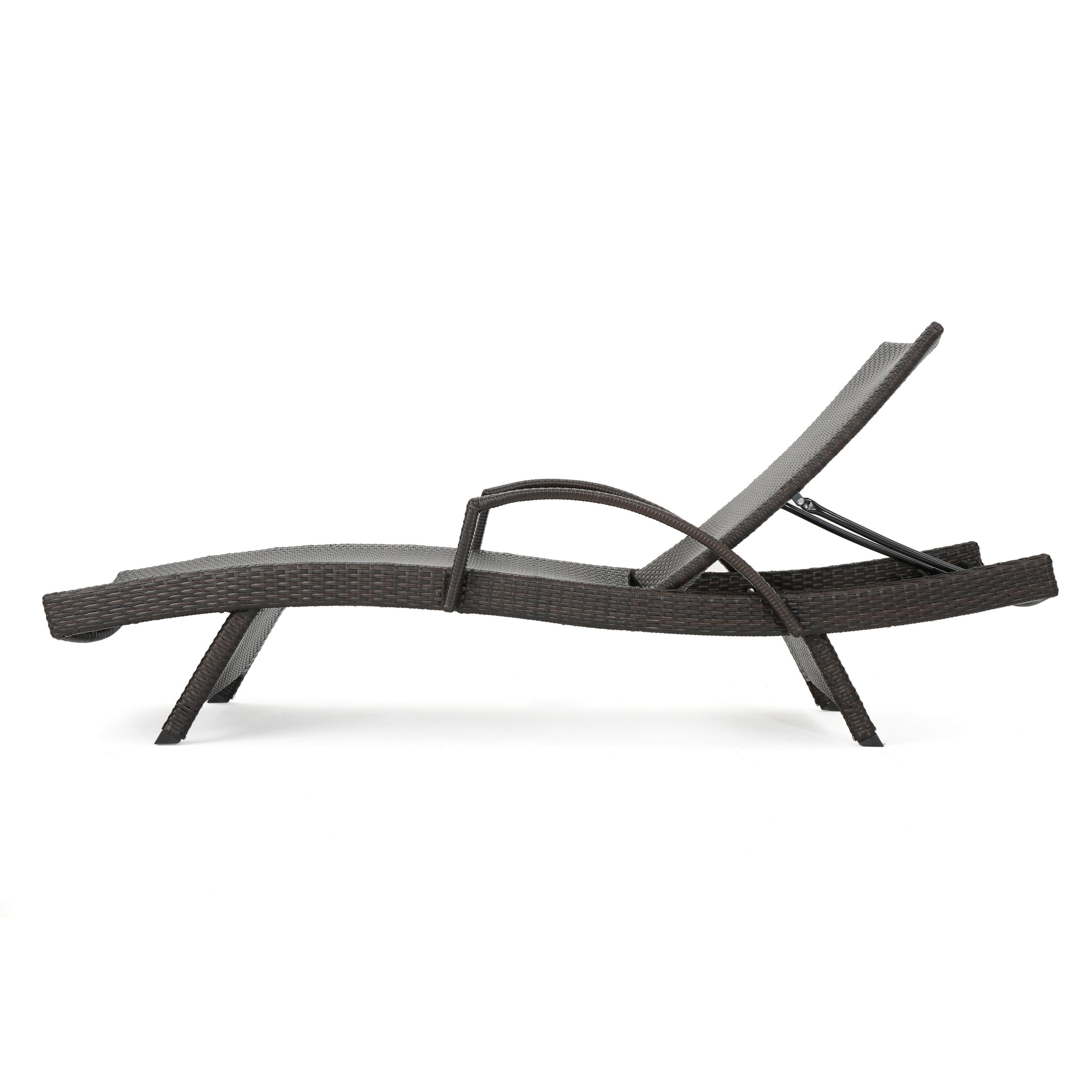 Anthony Outdoor Wicker Adjustable Chaise Lounge with Arms and Cushion, Set of 2, Multibrown, Ivory
