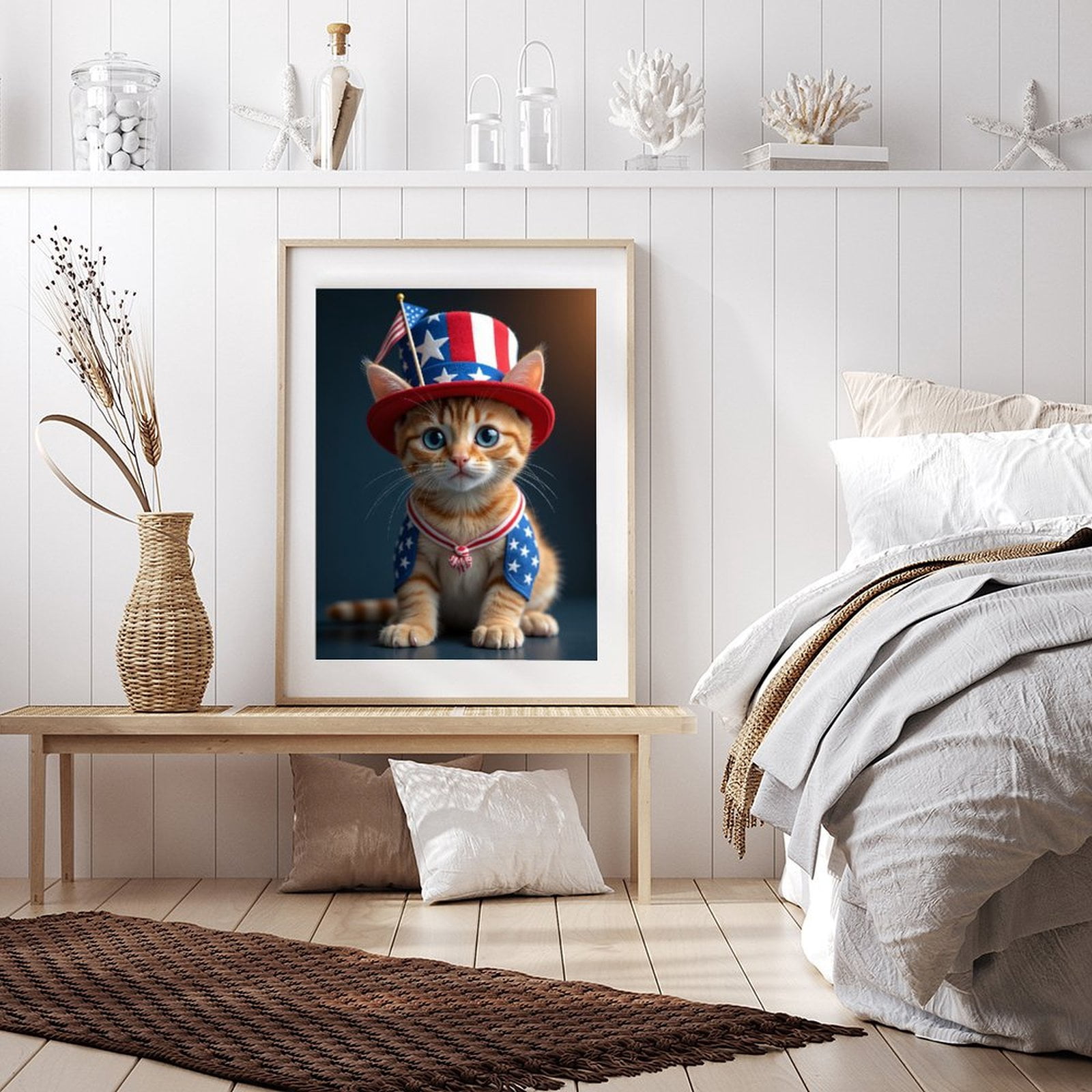 Diamond Art Kit for Adults, Patriotic Kitten Festive Outfit Diamond Painting for Adults Beginners, 5D DIY Diamond Art Painting Kits, Colorful Diamond Painting Craft for Home Decor 12x16