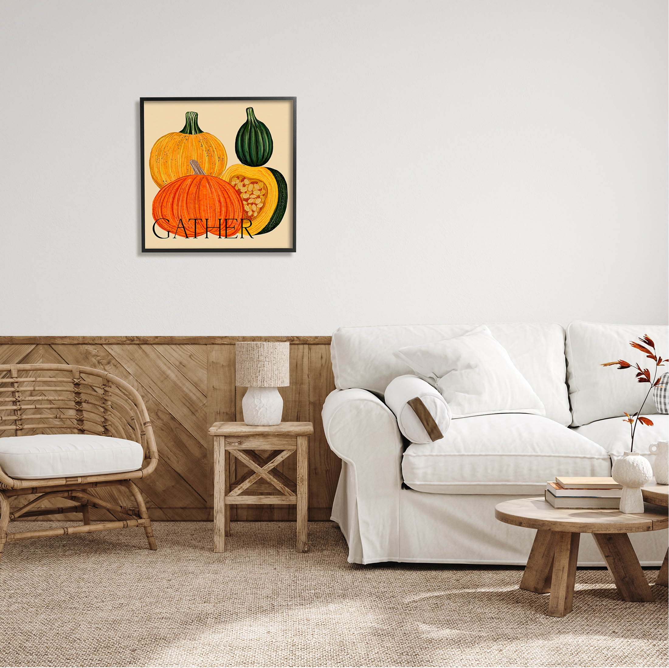 Stupell Industries Gather Autumn Harvest Gourds Graphic Art Black Framed Art Print Wall Art, Design by Ziwei Li