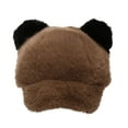 thumbnail image 3 of UTSJKR Fuzzy Faux Fur Baseball Cap for Women Girls Cute Cat Ears Winter Warm Baseball Hat Trucker Dad Hats Brown, 3 of 3