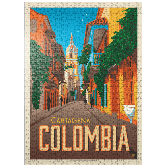 MyPuzzle - Colombia: Cartagena, Vintage Poster - Premium 500 Piece Jigsaw Puzzle for Adults